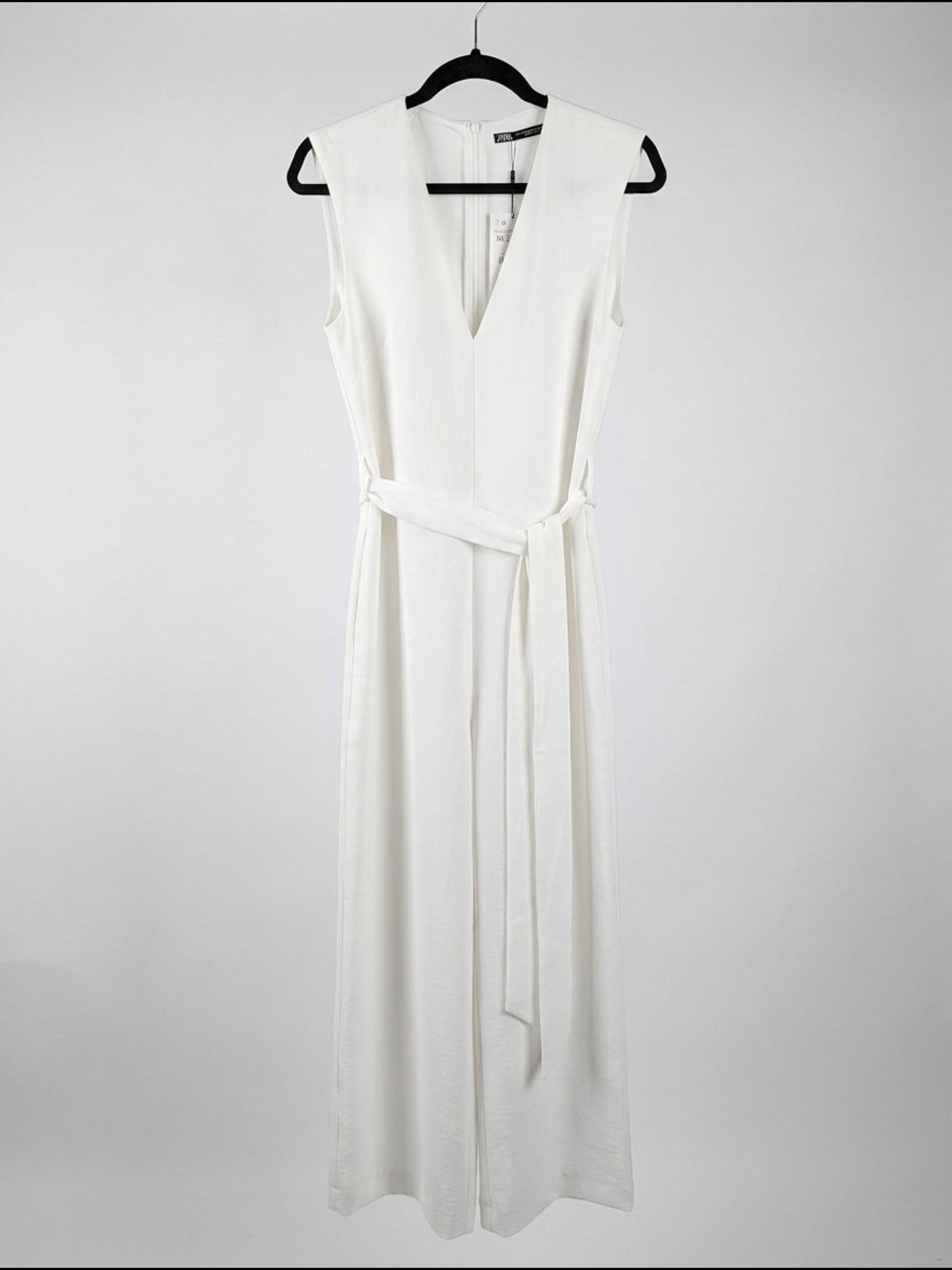 Zara Women's XS White Sleeveless Wide Leg Jumpsuit Tie Waist Elegant Minimalist